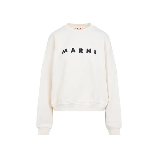 Ivory White Cotton Logo Sweatshirt