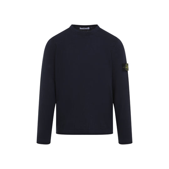 Navy Blue Cotton Crew Neck Pullover