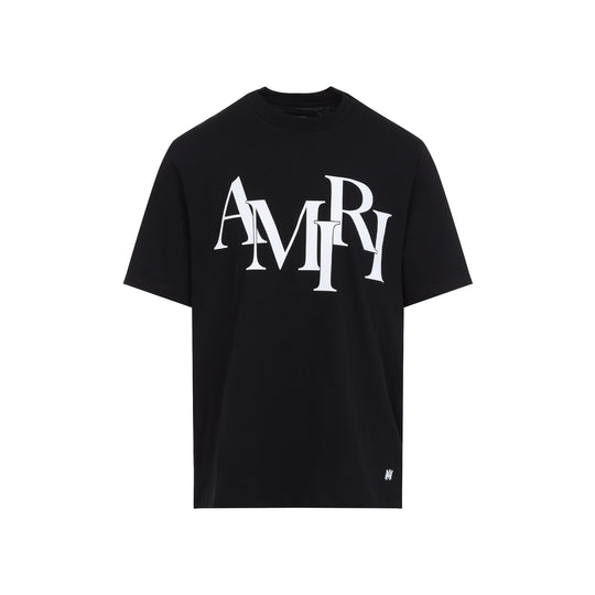 Black Cotton Staggered Logo T-Shirt
