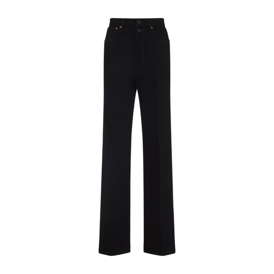 Black Cotton High Waisted Straight Pants