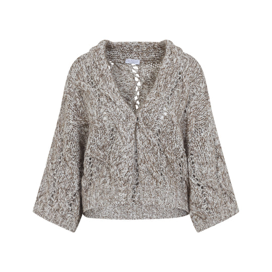Grey Mother Of Pearl Lamb Wool Braid Cardigan
