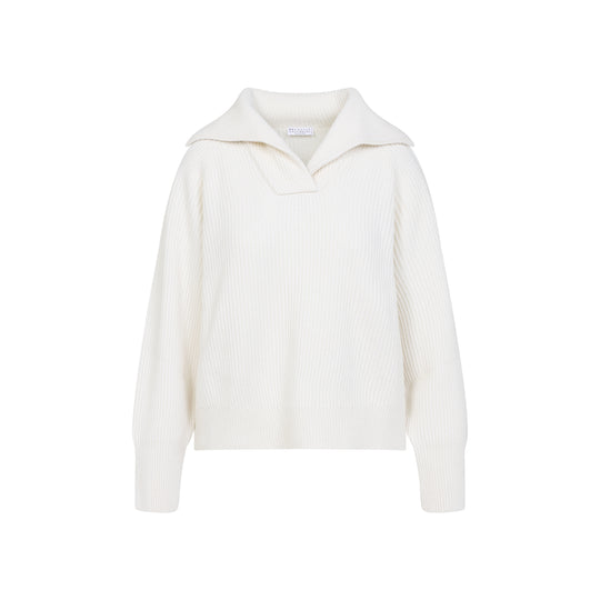 Panama White Wool Polo Neck Sweater