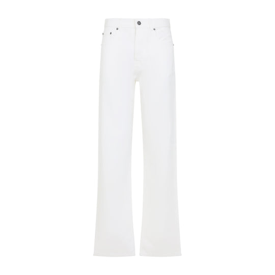 Off White Cotton Tapered Leg Jeans