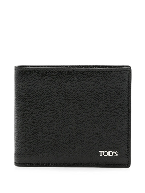 Portafoglio Bi-Fold In Pelle Martellata Con Placca Logo