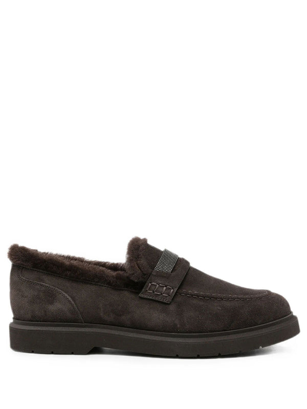 Penny Loafer In Camoscio Con Fodera In Shearling E Precious Insert