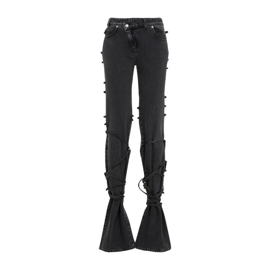 Black Tied Cotton Jeans