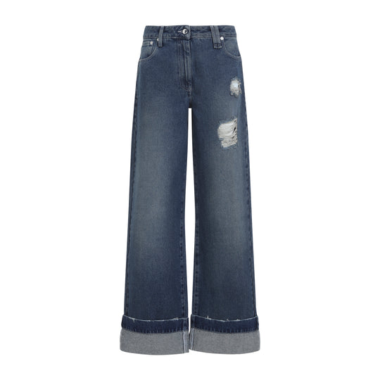 Blue Distressed Straight Leg Cotton Jeans