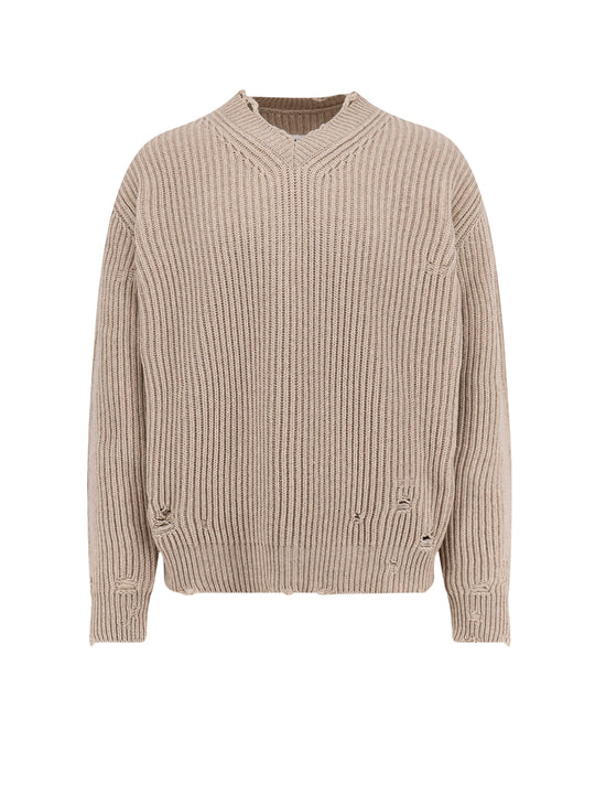Wool Blend Sweater With Distressed Effect