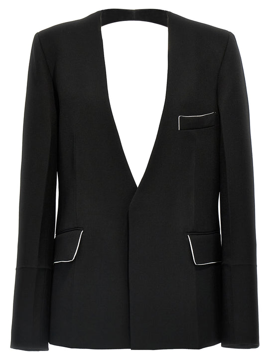 Shrunken Collarless Open-Back Blazers Nero