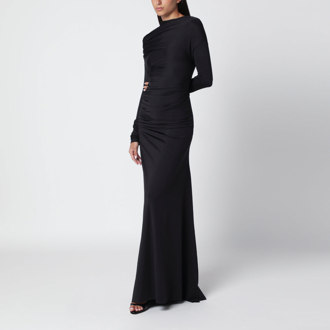 Victoria Beckham Longue Robe Noire À Épaules Drapées