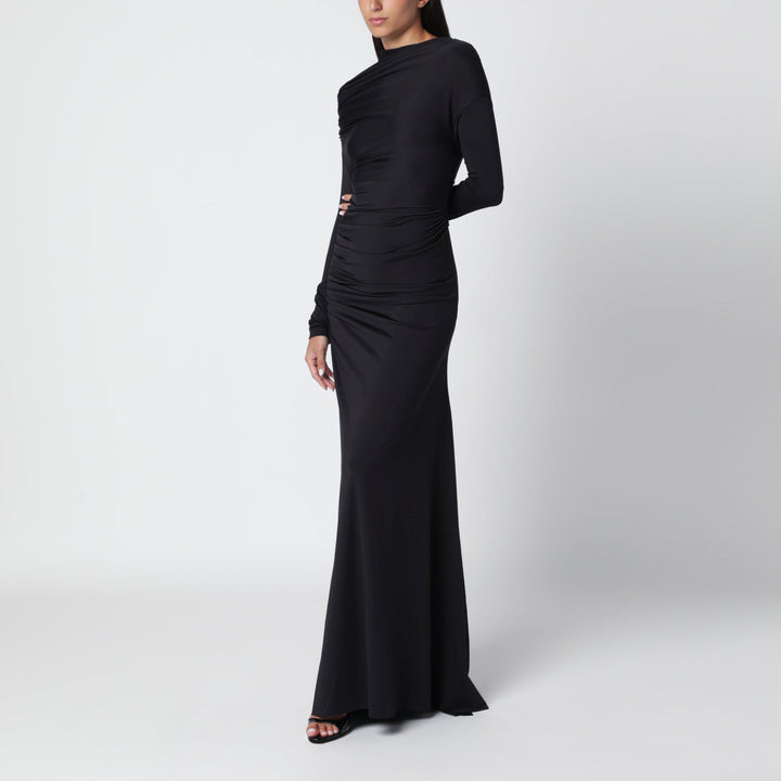 Victoria Beckham Longue Robe Noire À Épaules Drapées