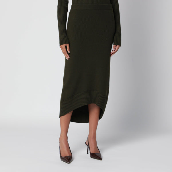 Green Fitted Merino Wool Skirt