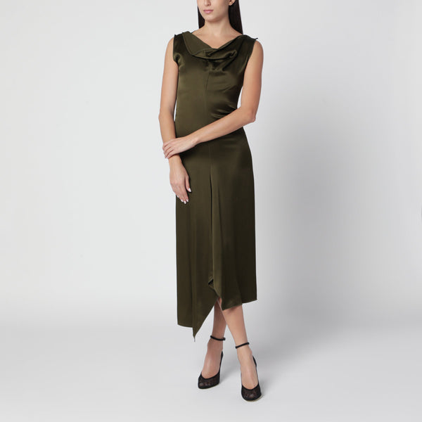 Green Viscose Satin Midi Dress