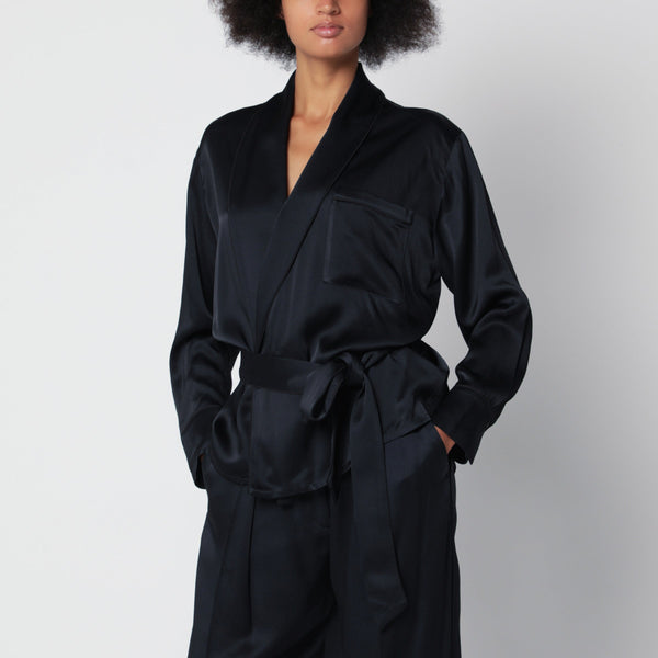 Midnight Blue Alba Shirt In Satin