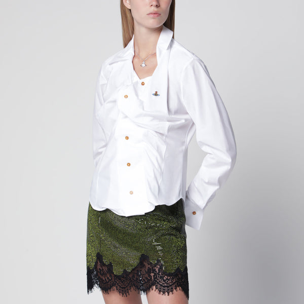 Drunken Cotton Poplin Shirt With Orb Embroidery, White