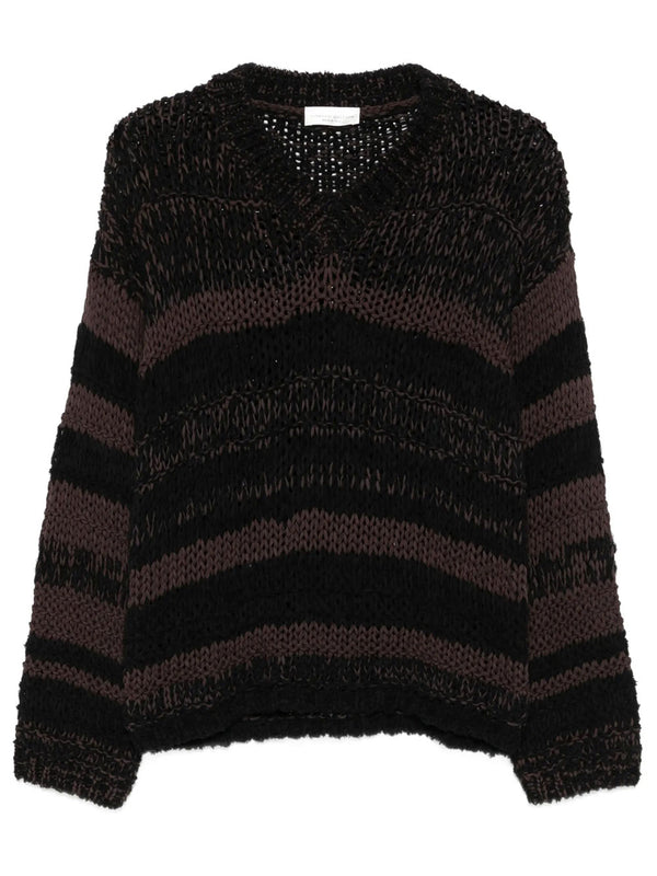 Maglione A Righe In Maglia Spessa Con Collo A V