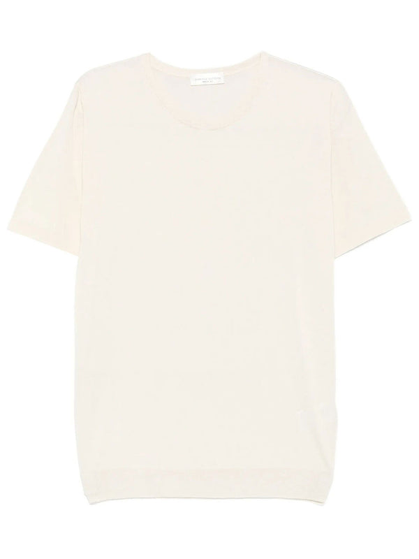 T-Shirt Girocollo In Maglia Di Seta A Maniche Corte