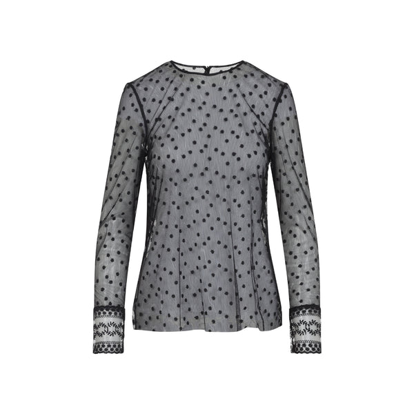 Black L/S Pois Tulle Top