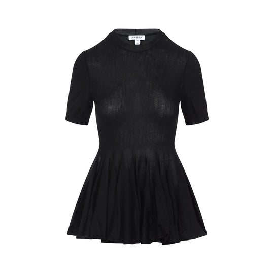 Black Virgin Wool Peplum Top