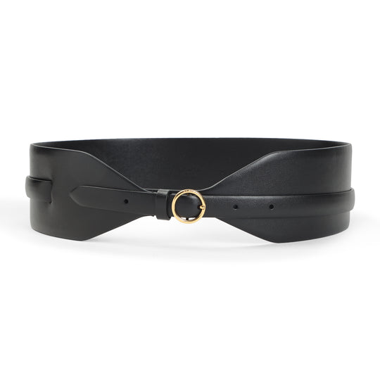 Black Calf Leather Large Glossy Belt