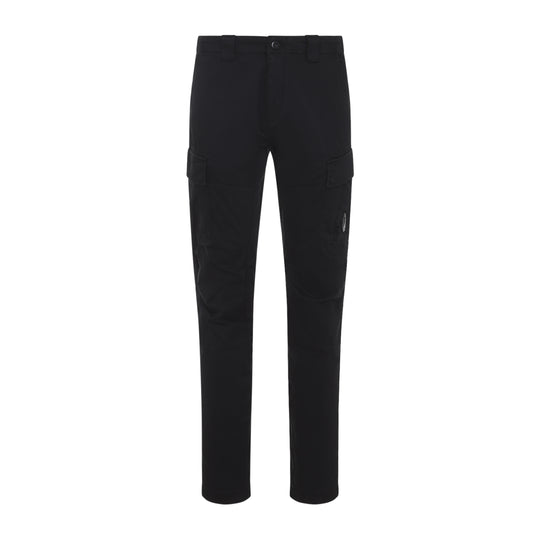 Black Stretch Sateen Ergonomic Cotton Cargo Pants