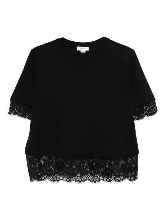T-Shirt Da Donna Con Dettaglio In Pizzo Nera