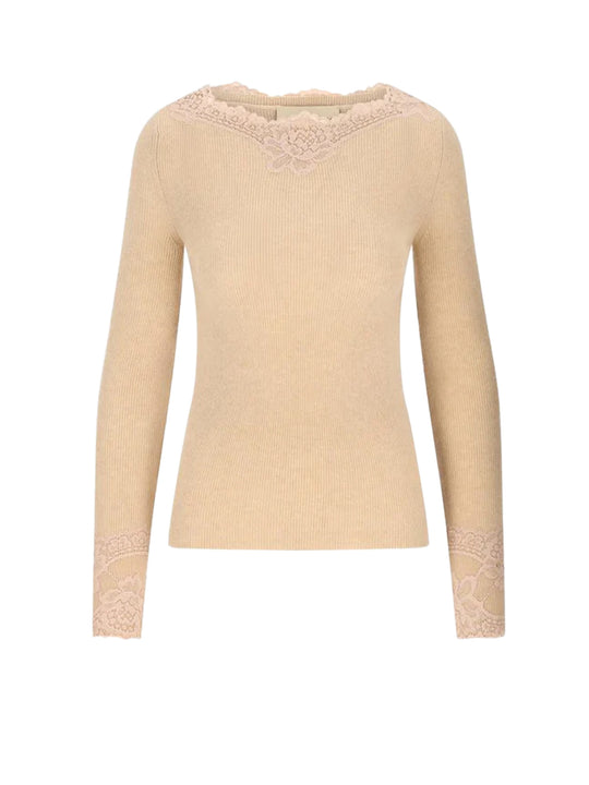 Cashmere Sweater With Lace Inserts