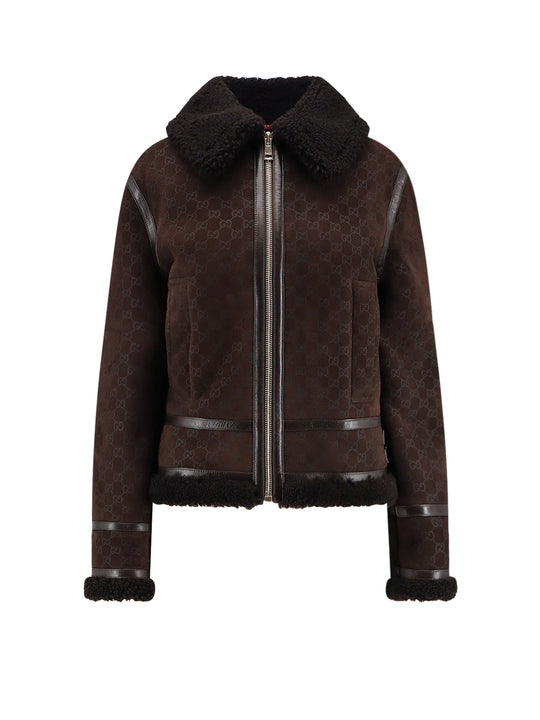 Suede Jacket With Gg Motif
