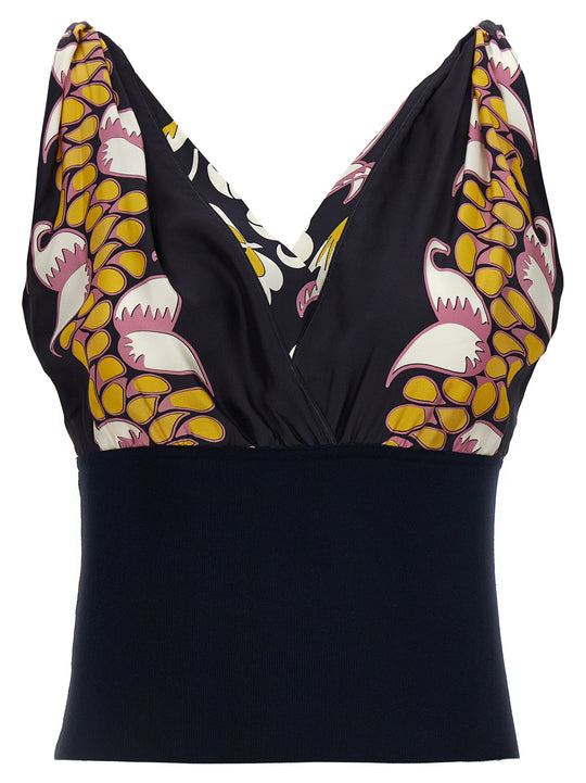 Printed Silk Top Top Nero