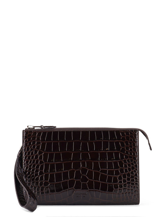 Crocodile-Print Leather Clutch Bag