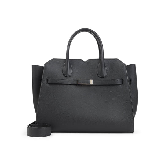 Black Calf Leather Milano Media Shoulder Bag