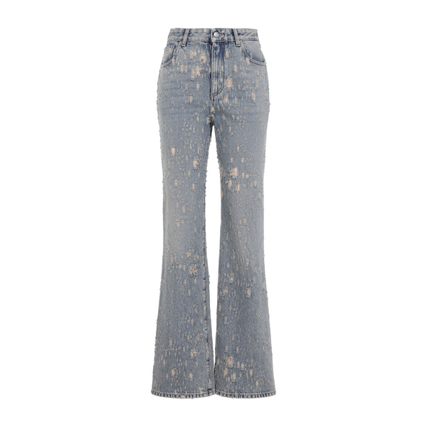 Blue Midwash Distressed Flared Jeans