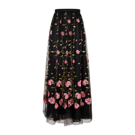 Black Rose Polyester Midi Skirt