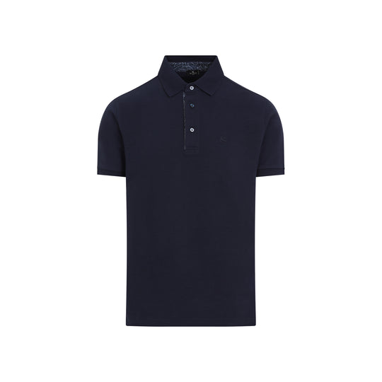 Dark Blue Cotton Roma Printed Details Polo