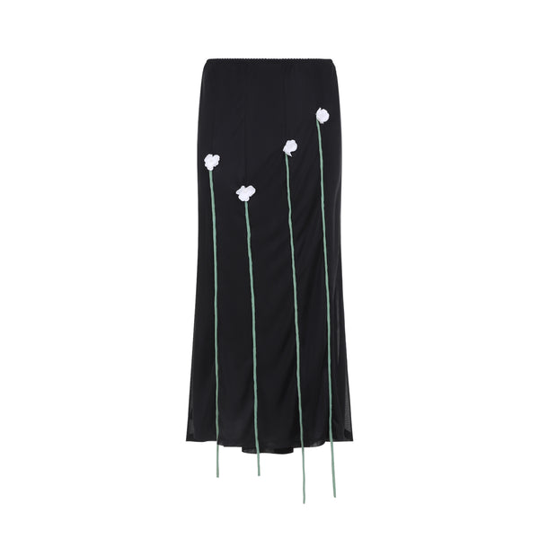 Black Midi Skirt Flower Details