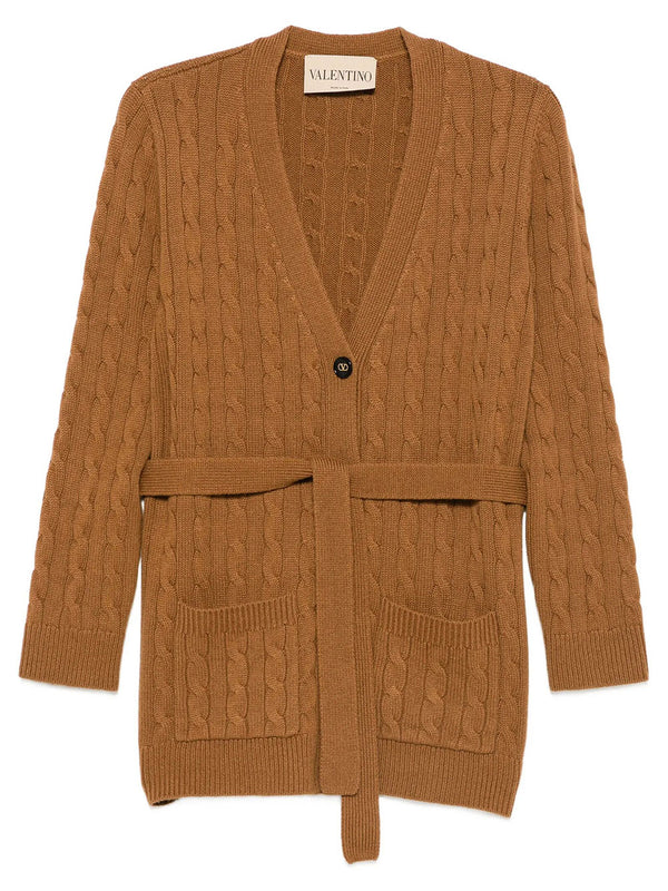 Cardigan In Cashmere A Treccia Con Cintura