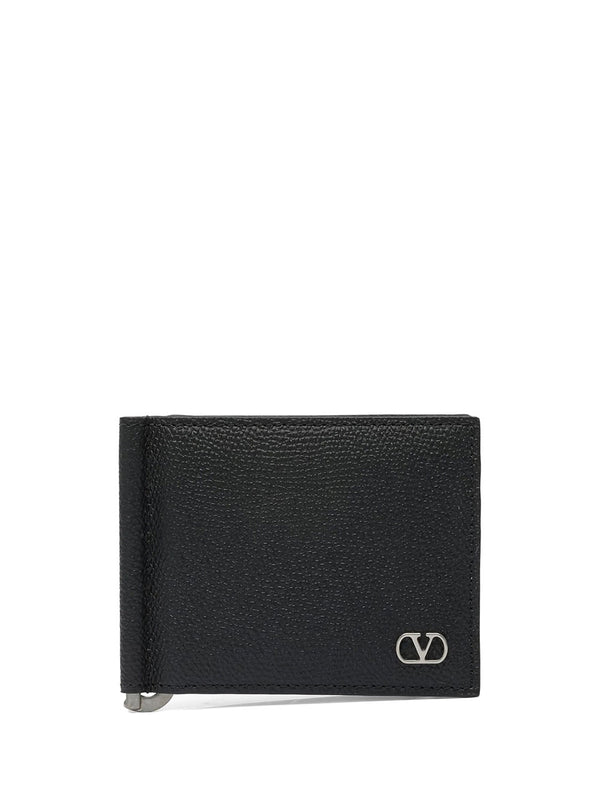 Portacarte Bi-Fold Vlogo In Pelle Martellata Con Fermaglio Per Banconote