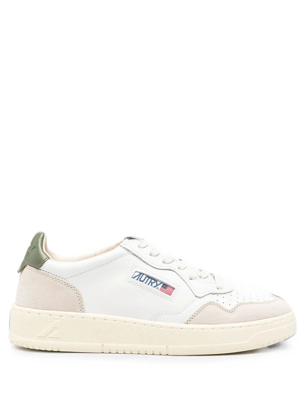 Sneakers Medalist Low In Suede E Pelle Bianca E Bronze Green