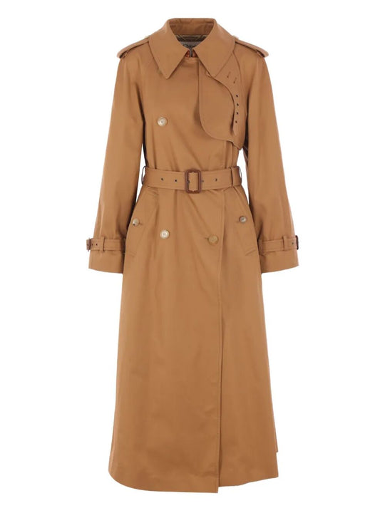 Trench Lungo Con Cintura In Gabardine Di Cotone