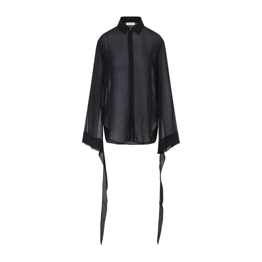 Black Verlin Sheer Chiffon Tie Cuff Shirt