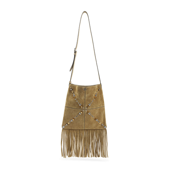Beige Medium Suede Leather Shoulder Bag