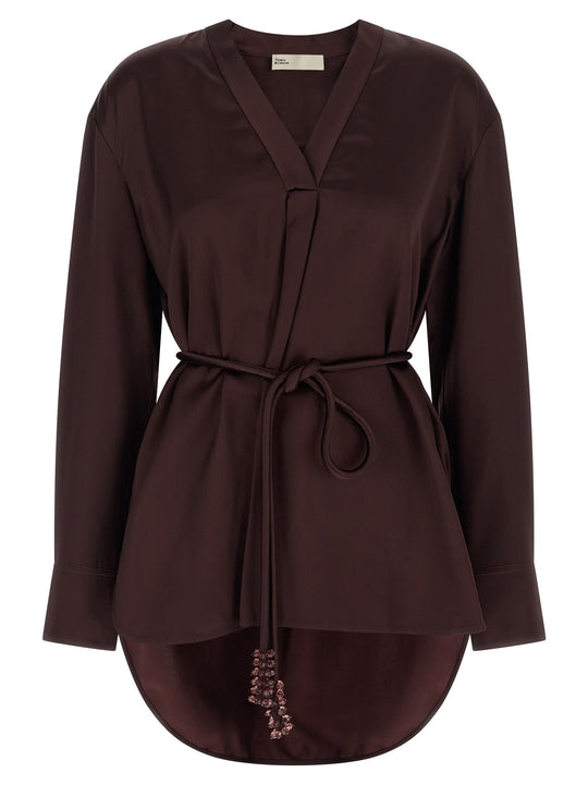 Satin Blouse Camicie Bordeaux