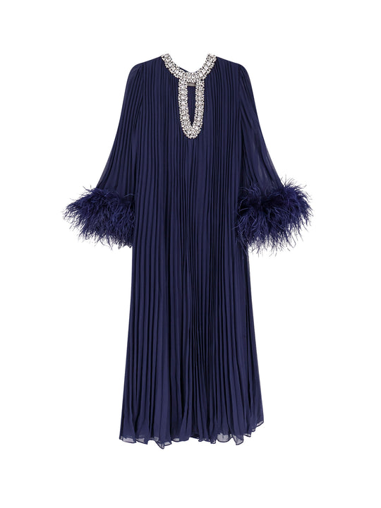 Chiffon Long Dress With Ostrich Feathers