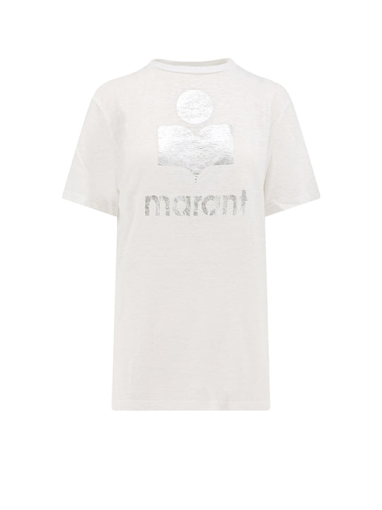 Linen T-Shirt With Laminated Logo On The Front