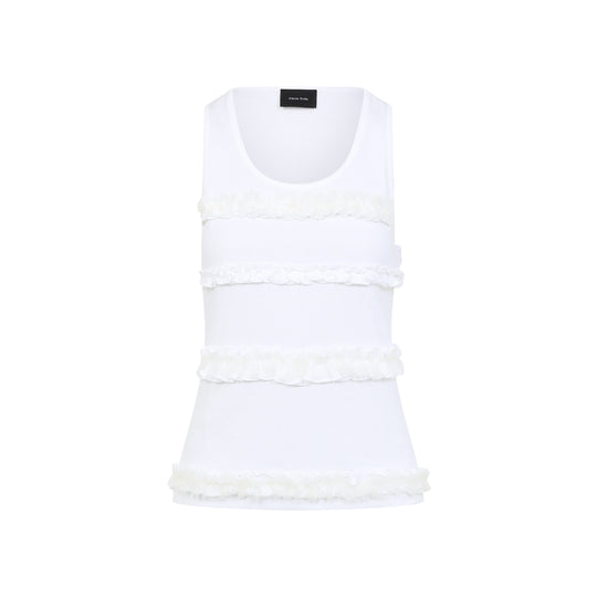 White Cotton Fitted Ruffle Frill Tank Top