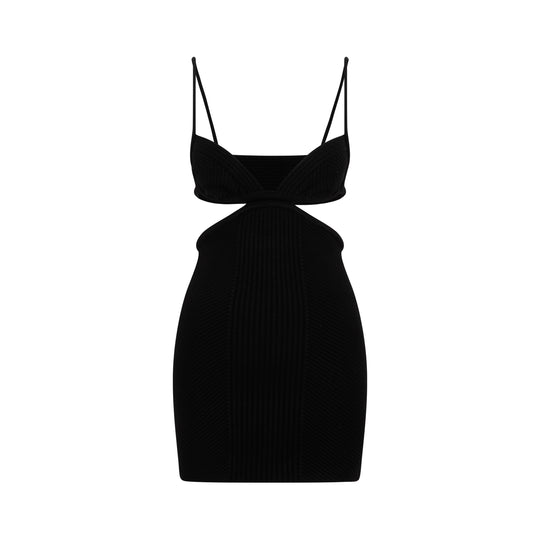 Black Cut Out Ribbed Mini Dress