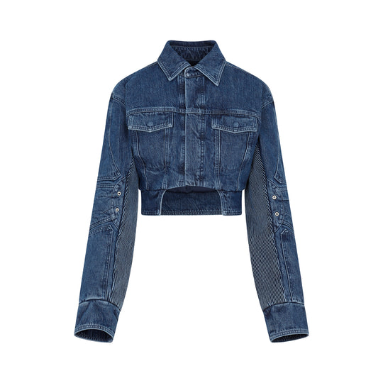 Blue Motorcycle Hole Crop Jacket