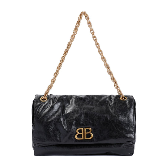 Black Monaco Chain Calf Leather Bag