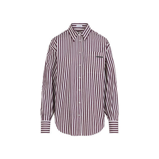 Bordeaux And White Striped Cotton Shirt