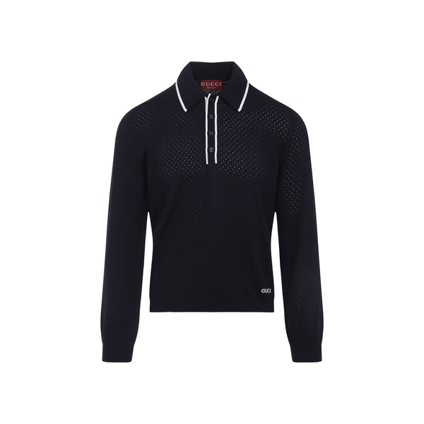 Blue Long Sleeves Wool Polo